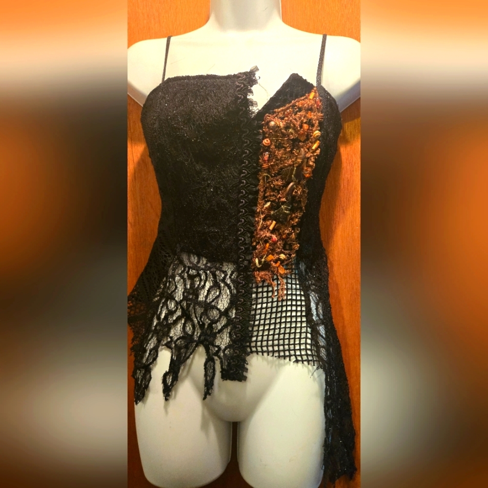 Cat Walk Black Lace Corset Style Women's Camisole Top SzM - Picture 1 of 9